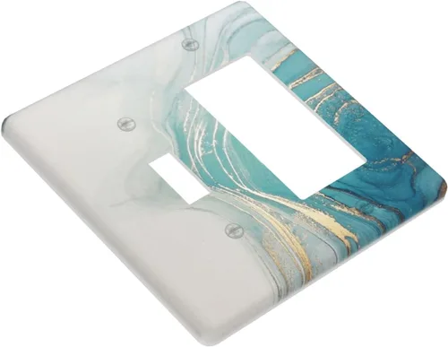 Miniatura 3 de Cubierta de placa de interruptor de luz de 2 cuadrillas con diseño abstracto de mármol verde de acuarela verde azulado, combinación de una sola