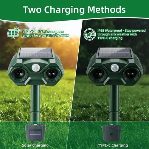 Miniatura 3 de Repelente solar de animales para exteriores, dispositivos repelentes de ciervos recargables por USB y repelente de gatos, coyote, mapache, mapache
