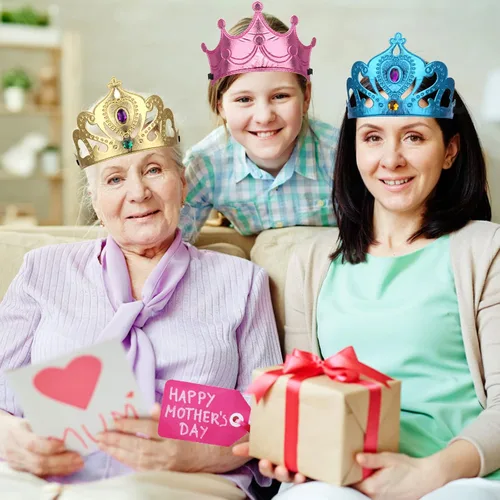 Miniatura 6 de Paquetes de 23/24 Coronas y Tiaras de Princesa de Espuma, Kit de Manualidades para Sombreros de Fiesta de Cumpleaños con Adhesivo de Diamante