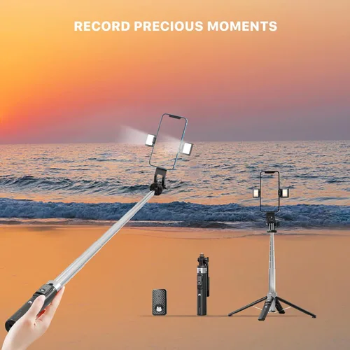 Miniatura 5 de MYBAT PRO - Trípode para selfie stick con control remoto, 4 en 1 extensible portátil Bluetooth Selfie Stick con luces y trípode para teléfono