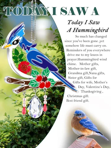 Miniatura 8 de KY&BOSAM Blue Bird - Campanillas de viento de cristal con dijes de metal, prismas de arco iris coloridos para decoración de jardín para mamá/abuela