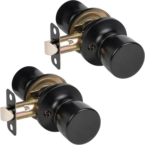 Miniatura 11 de HOSOM - Paquete de 1 perilla de puerta con cerradura y llave, perillas de puerta exterior color negro mate para dormitorio y baño, perilla de puerta