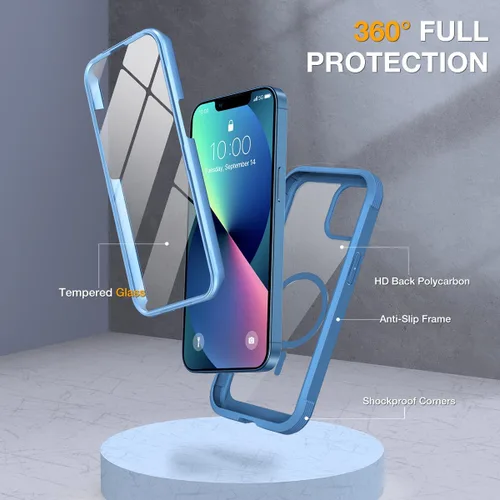Miniatura 5 de Miracase Funda para iPhone 13 de 6.1 pulgadas, [sin burbujas] funda de teléfono de cuerpo completo con pantalla de vidrio completa integrada, sin
