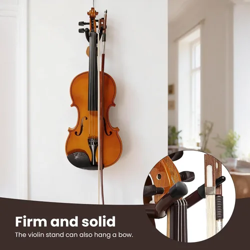 Miniatura 6 de BestSounds - Soporte de pared para violín con gancho para arco Home & Studio, soporte para violín de palisandro (palisandro MA-R5)