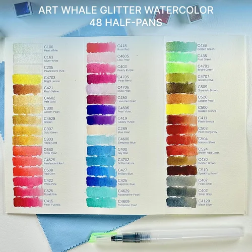 Miniatura 2 de Acuarela metálica 48 colores Caja de lata y pincel de agua Pigmentos intensos, mezcla suave