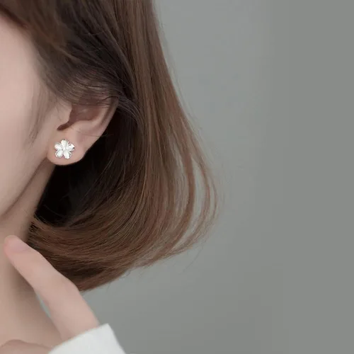 Miniatura 3 de Reffeer Aretes de tuerca de plata de ley 925 maciza con diseño de flor de plumeria para mujeres y adolescentes