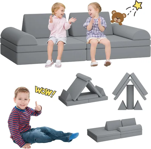 Miniatura 4 de Sofá modular de juego para niños, 8 piezas, sofá convertible para niños pequeños y bebés, sofá de construcción de fortaleza para niños, sofá