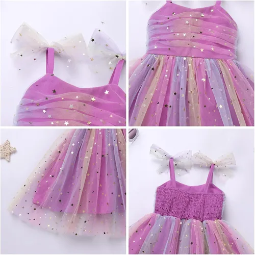 Miniatura 147 de IMEKIS Vestido de princesa de cumpleaños para niña pequeña, confeti brillante, bohemio, arco iris, pastel, sesión de fotos, traje para 1-6T