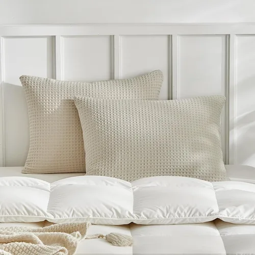 Miniatura 13 de WARMDERN - Fundas de almohada beige tamaño queen, fundas de almohada estándar, juego de 6 fundas de almohada de microfibra suave, textura boho