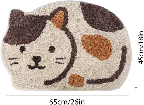 Miniatura 2 de Ankah Tapete para ducha, bañera, baño, alfombra de baño, antideslizante, absorbente, diseño adorable con imagen de gato, tapete suave seco, Beige