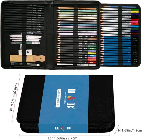 Miniatura 5 de H & B Juego de 72 piezas de suministros de dibujo y boceto, kit de arte incluye lápices de dibujo y de colores para adultos, artistas y niños.