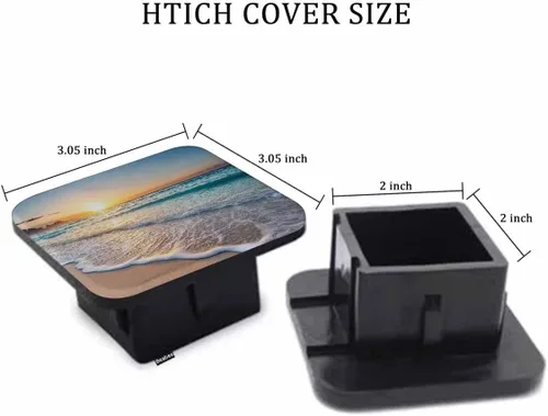 Miniatura 2 de Cubiertas de enganche Beabes Ocean Sunrise para camiones, con diseño de playa tropical y olas del mar, 5.1 cm, tapón para tubo de receptor