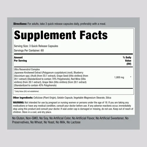 Miniatura 2 de Piping Rock Complejo de resveratrol 180 cápsulas Extracto de semilla de uva Suplemento sin OMG, sin gluten