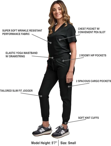 Miniatura 2 de Green Town Conjunto de ropa quirúrgica para mujer, pantalón deportivo y parte superior con cuello en V, 5 bolsillos, cintura de yoga, uniforme
