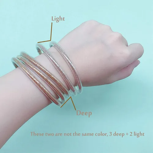 Miniatura 5 de YBMYCM - Juego de pulseras de silicona de gelatina con purpurina para mujer, rellenas con brillantina para niñas