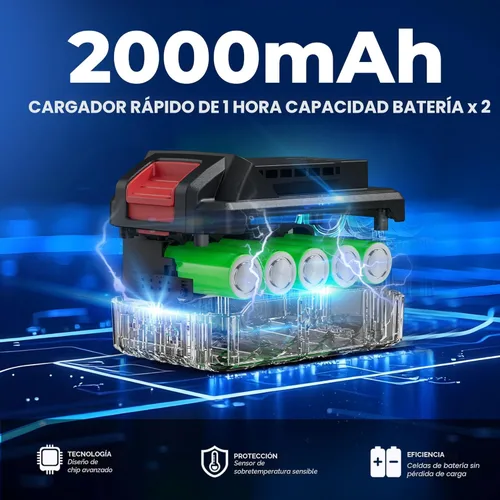 Miniatura 6 de Dong Cheng Taladro de impacto resistente sin escobillas de 20 V, 531 pulgadas, con batería de 2 x 2.0 Ah, portabrocas de metal sin llave de 1/2
