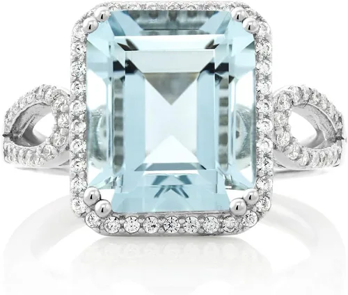 Miniatura 3 de Gem Stone King 5-8 Cttw Halo Ring for Women 925 Sterling Silver Emerald Cut 12X10MM Gemstone Birthstone Fine Jewelry for Her Mom Wife