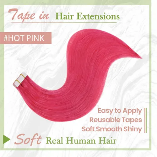 Miniatura 3 de RUNATURE Extensiones de cabello humano color rosa con cinta adhesiva, 12 pulgadas, 0.71 oz, 10 unidades, extensiones de cabello humano color rosa