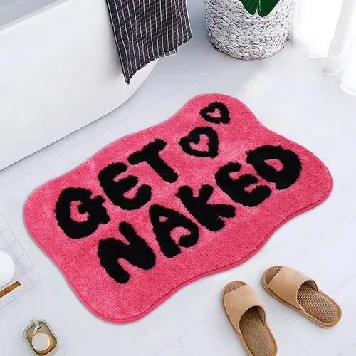 Miniatura 7 de Alfombra de baño con texto en inglés "Get Naked", alfombra de baño divertida, suave, antideslizante, bonita, divertida decoración de baño para Negro