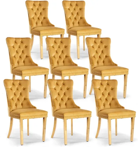Miniatura 110 de Juego de 4 sillas de comedor de terciopelo, sillas de comedor tapizadas con ribete de cabeza de clavo y patas de madera maciza para cocina