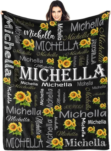 Miniatura 23 de Manta personalizada con nombre, manta personalizada con nombre, mantas personalizadas con texto, mantas de girasol, regalo personalizado para el día