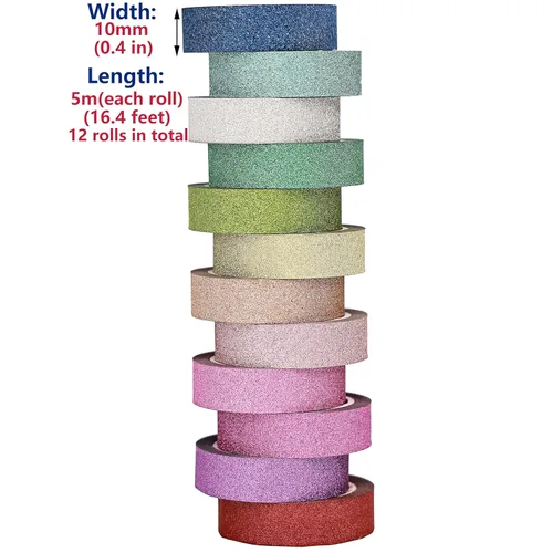 Miniatura 2 de YUKUNTANG Juego de cinta Washi con purpurina, 12 rollos, 15 mm x 61 metros, cinta adhesiva decorativa brillante de papel metalizado