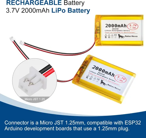 Miniatura 4 de Batería LiPo de 3.7V 103450 2000mAh, recargable 1S 3C, conector Micro JST 1.25, placa de protección dual, paquete de 4
