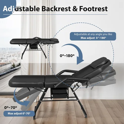 Miniatura 8 de Bigbiglife Cama de tatuaje de salón de masaje con cesta de belleza, cama de masaje profesional de 3 pliegues de altura ajustable para spa salón