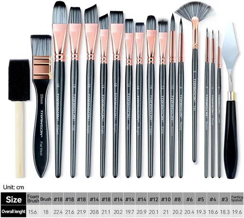 Miniatura 2 de Transon Kit de 20 pinceles de pintura artística con estuche de almacenamiento, 16 pinceles + espátula de esponja para aceite acrílico, acuarela