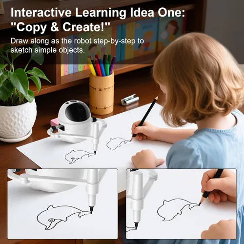 Miniatura 2 de Robot de dibujo para niños, juguetes educativos, kit de aprendizaje de dibujo creativo con 150 tarjetas de palabras, regalo para niñas y niños de 4