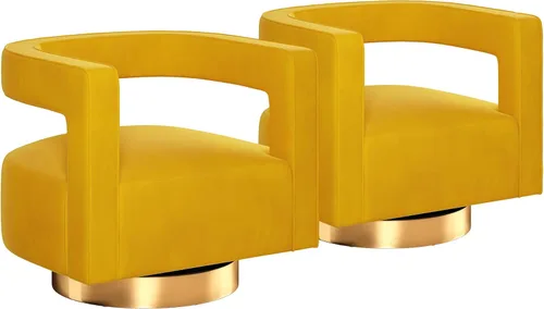 Miniatura 9 de BELLEZE Silla de Acento Giratoria Tipo Barril, Silla Redonda Moderna Tapizada con Brazos Cómoda de Terciopelo con Respaldo Curvado con Base Dorada