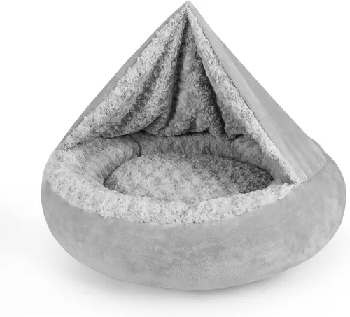 Miniatura 10 de JOEJOY Cama pequeña para perros y gatos con manta con capucha, acogedora y lujosa cama para cachorros en forma de dona redonda que alivia
