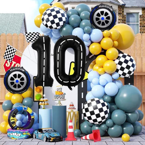 Miniatura 5 de Globos de auto de carreras, decoraciones de cumpleaños de autos, globos de aluminio grandes de 40 pulgadas, globos negros del número 0