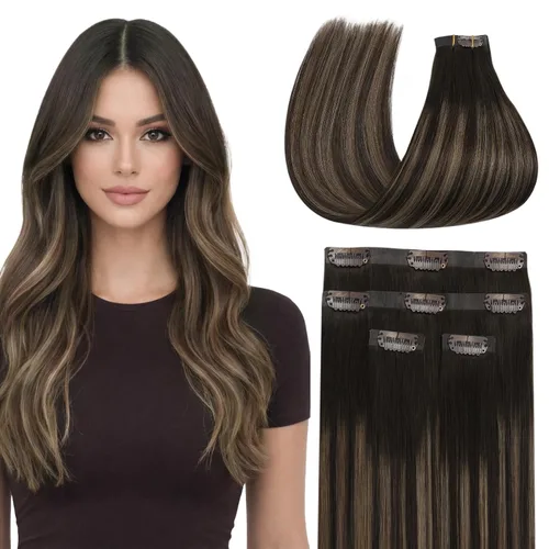 Miniatura 34 de Full Shine Extensiones de cabello humano con pinzas, cabello humano Remy invisible para mujer, color rubio platino, 20 pulgadas, 8 unidades, 4.23 oz