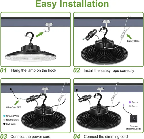Miniatura 7 de Paquete de 3 luces LED UFO de 240 W, 36000 lm, 1000 W, HID/HPS UL/DLC, 0-10 V regulable, cable de 6 pies, 5000 K, impermeable IP65, accesorio
