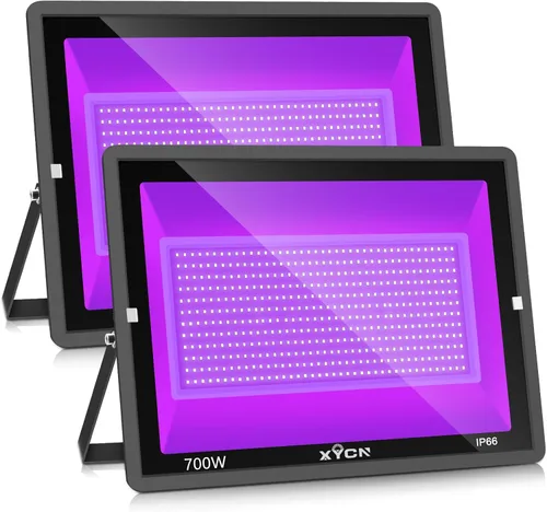 XYCN Paquete de 2 Luces Negras LED de 700W, Luz Negra de Inundación de 395nm a 410nm con Enchufe, Resistente al Agua IP66 para Exteriores para