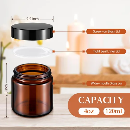 Miniatura 2 de Norme 48 frascos de vidrio de 4 onzas con tapas a prueba de fugas, redondos, herméticos, vacíos, frascos cosméticos con forros internos en la tapa