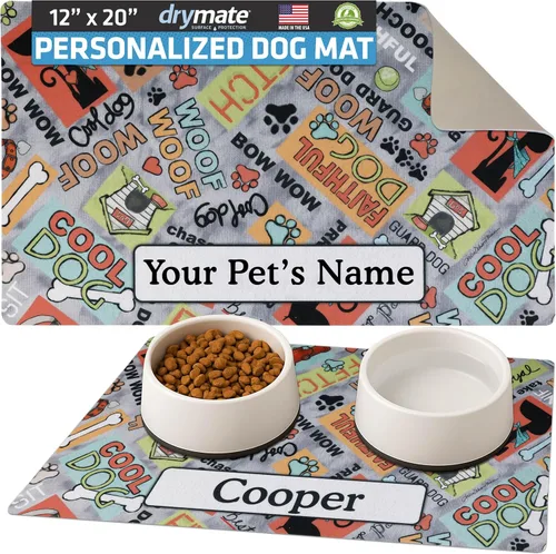 Miniatura 13 de Drymate Mantel individual personalizado para tazón de mascotas, tapete personalizado de alimentación de alimentos para perros y gatos, tela Lino