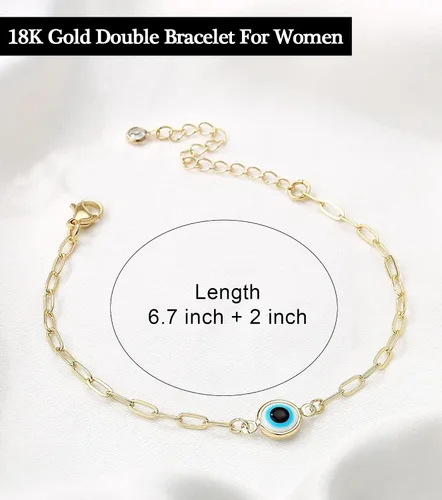 Miniatura 3 de Evil Eye Bracelets for Women,18k Gold Plated Dainty Layered Paperclip Bracelet Gold Cute Adjustable Stackable Bead Bracelets Set for Protection
