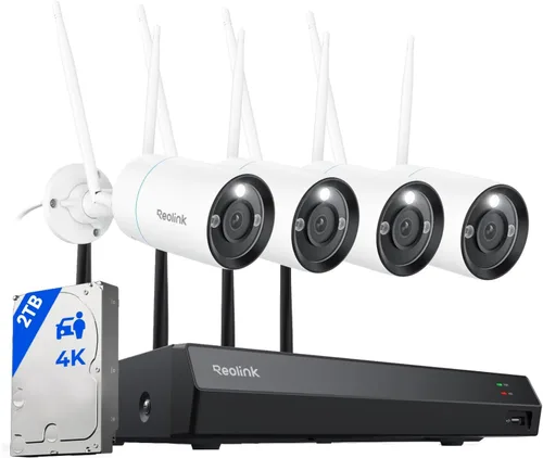 Sistema de cámaras de seguridad REOLINK 4K, 4 piezas, cámaras WiFi 6 de 4K/8MP para exteriores con enchufe, material completamente metálico, visión