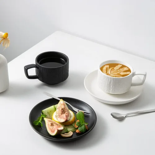 Miniatura 6 de Rock Texture - Juego de té de café de cerámica en relieve, espresso capuchino, taza y platillo de cerámica novedosa para amigos, mujeres, hombres