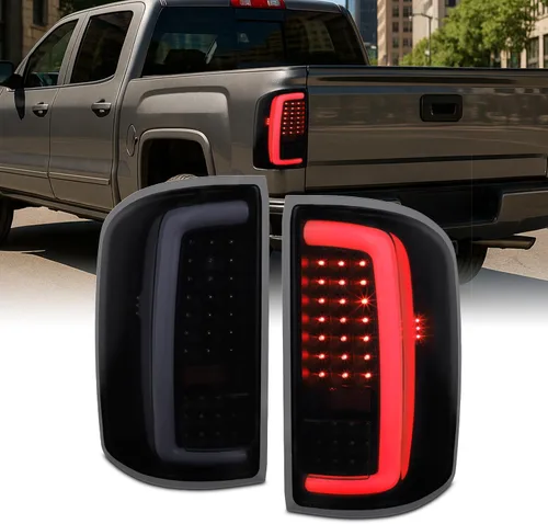 AKKON - Compatible con GMC Sierra 1500 2014-2018, 2500HD 3500HD 15-19 [Tubo en C] Luces Traseras LED Negras Ahumadas Par Conductor + Pasajero Negro
