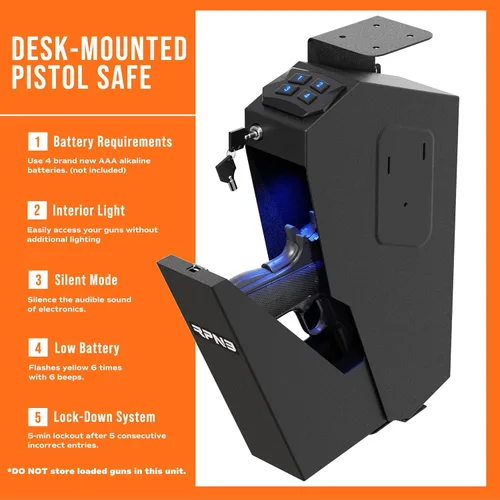 Miniatura 3 de RPNB - Caja fuerte montada para armas, con certificación California DOJ, tapa de apertura automática, caja fuerte inteligente para pistola