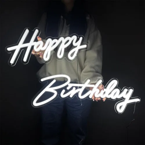 Miniatura 6 de Letrero de neón de gran tamaño con texto en inglés «Happy Birthday», 2 unidades, letrero luminoso de feliz cumpleaños de 12 V con interruptor