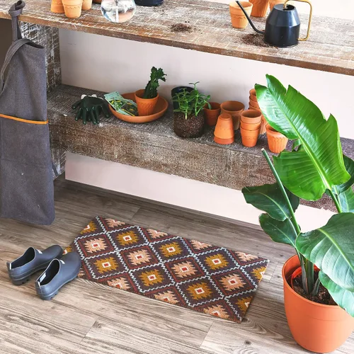 Miniatura 2 de Main + Mesa Felpudo de fibra de coco natural con estampado geométrico de nómadas, multicolor