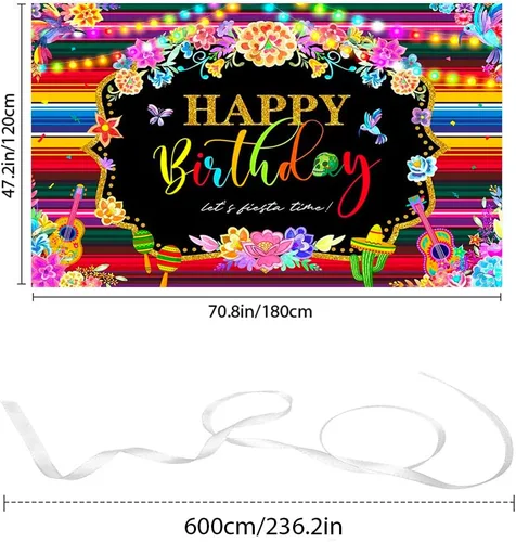 Miniatura 3 de Fondo de fotografía de fondo de fiesta mexicana para fiesta de cumpleaños feliz cumpleaños suministros de fiesta carnaval banderas coloridas banner