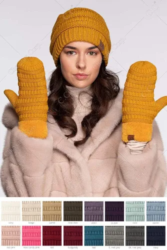 Miniatura 7 de ScarvesMe Conjunto de guantes de punto con forro polar sherpa cálido de invierno para mujer