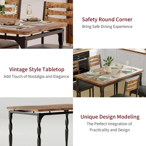 Miniatura 4 de IDEALHOUSE Juego de mesa de comedor de 5 piezas, juego de mesa de comedor y sillas de estilo industrial para 4, juego de mesa de cocina para Marrón