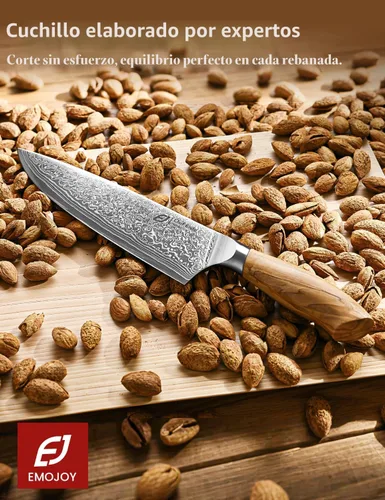 Miniatura 6 de Cuchillo de chef de Damasco en acero japonés, cuchillo de cocina de Damasco de 67 capas con caja de regalo de madera y mango de madera de olivo