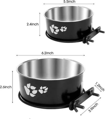 Miniatura 2 de Tazón de Agua Colgante para Perrera, ShineMe Paquete de 2 Tazones de Acero Inoxidable para Comida y Agua para Jaula de Perro, Jaula, Tazones